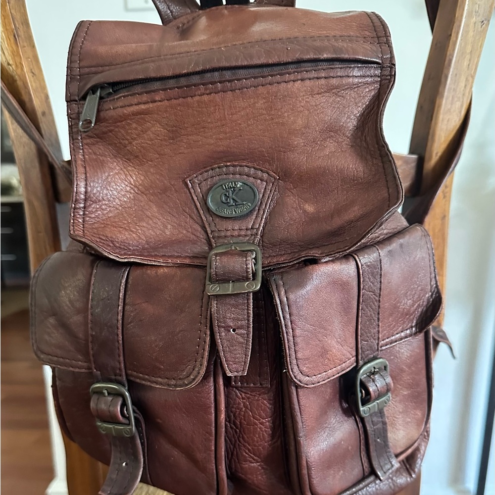 Calvin Klein Jeans Brown Leather Backpack